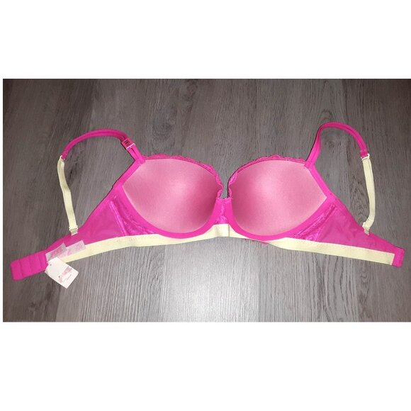 Victoria's Secret PINK Date Push Up Bra Size 34D Hot Pink Lace Neon Yellow Green - Picture 3 of 7
